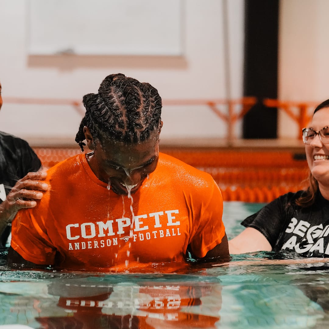 Student at Anderson University Being Baptized
