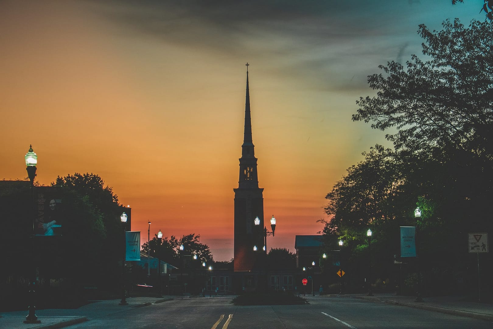 Steeple on Anderson University Indiana campus.
