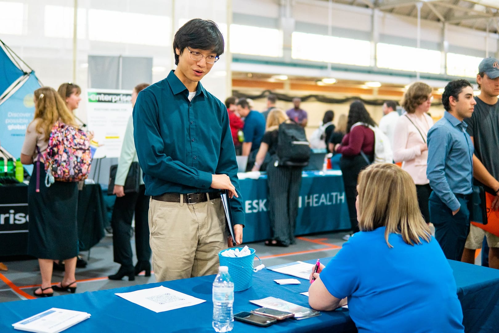 international student at Anderson University campus career fair.