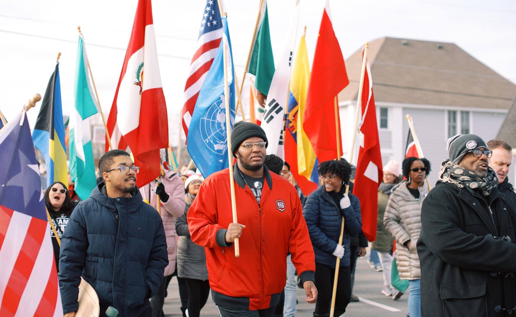 People marching with flags