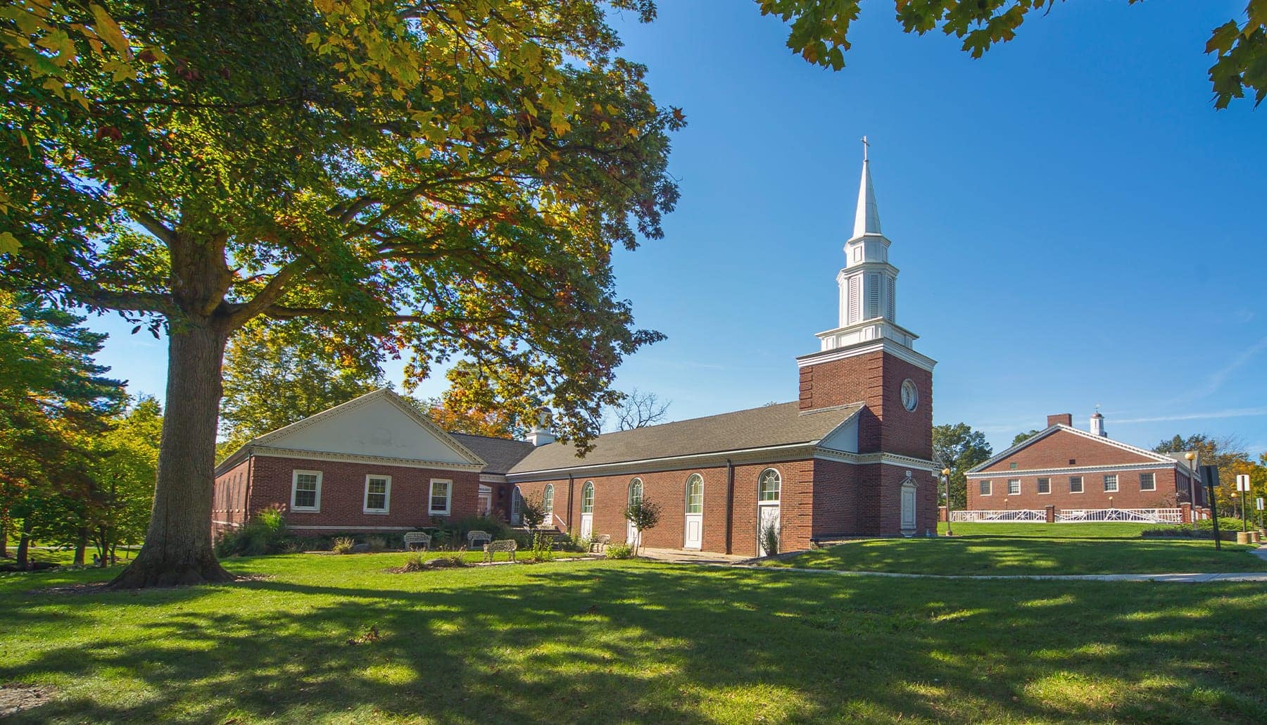Miller Chapel1 HomePageBanner B panoramic view of the Miller Chapel on a sunny day.