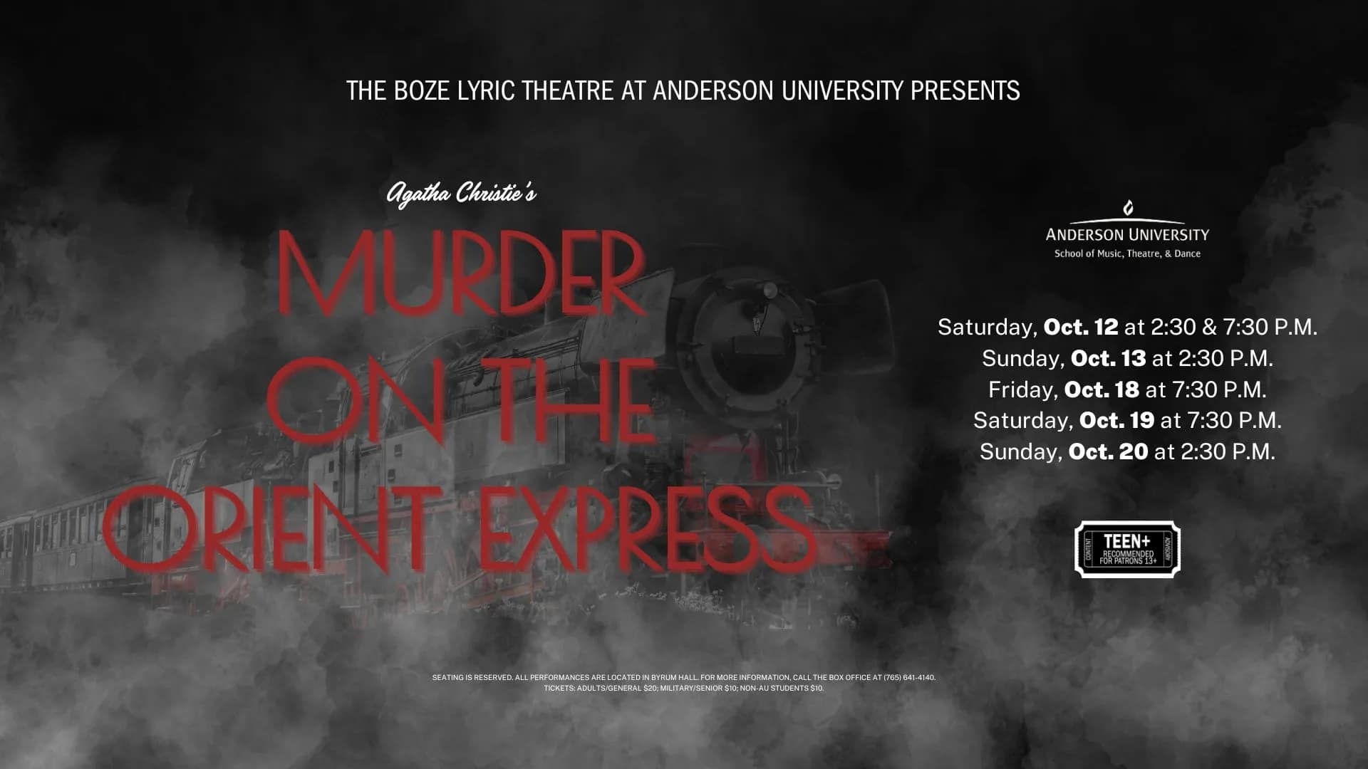 Murder-on-the-Orient-Express-Social-Slide Murder on the Orient Express poster image. A train enveloped in smoke.