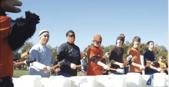 Drumline students and Rodney
