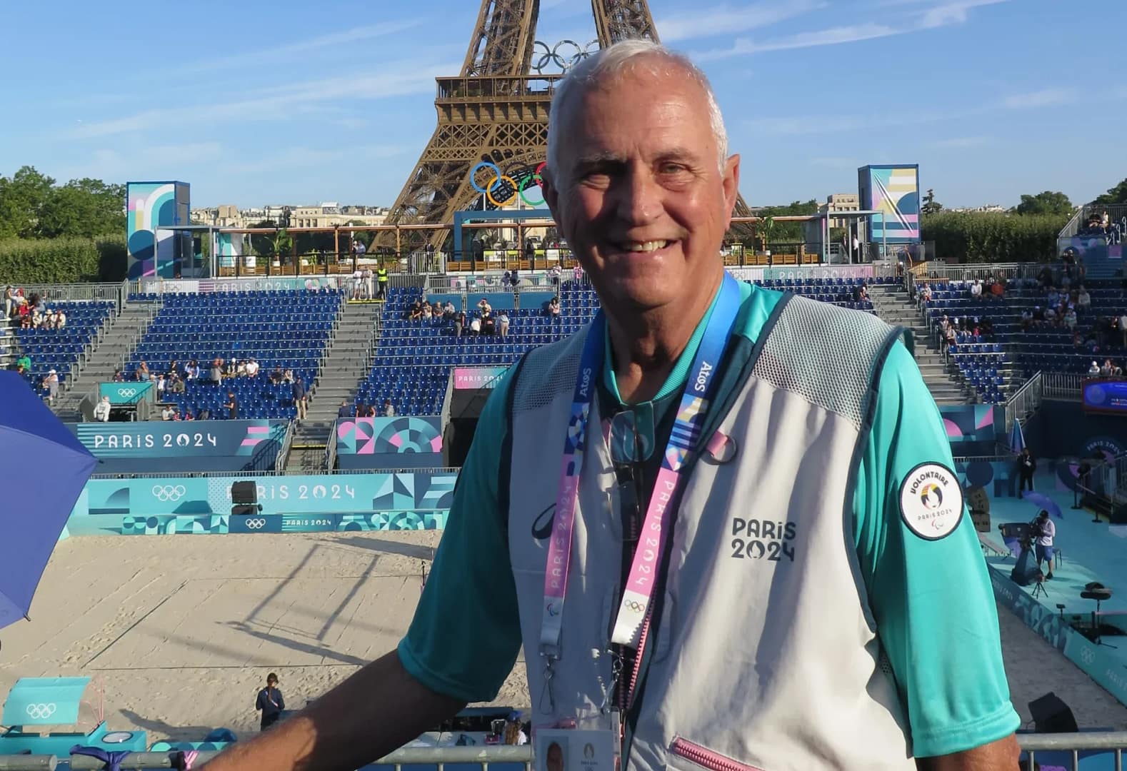 Ernie Peterson at the beach volleyball stadium in Paris