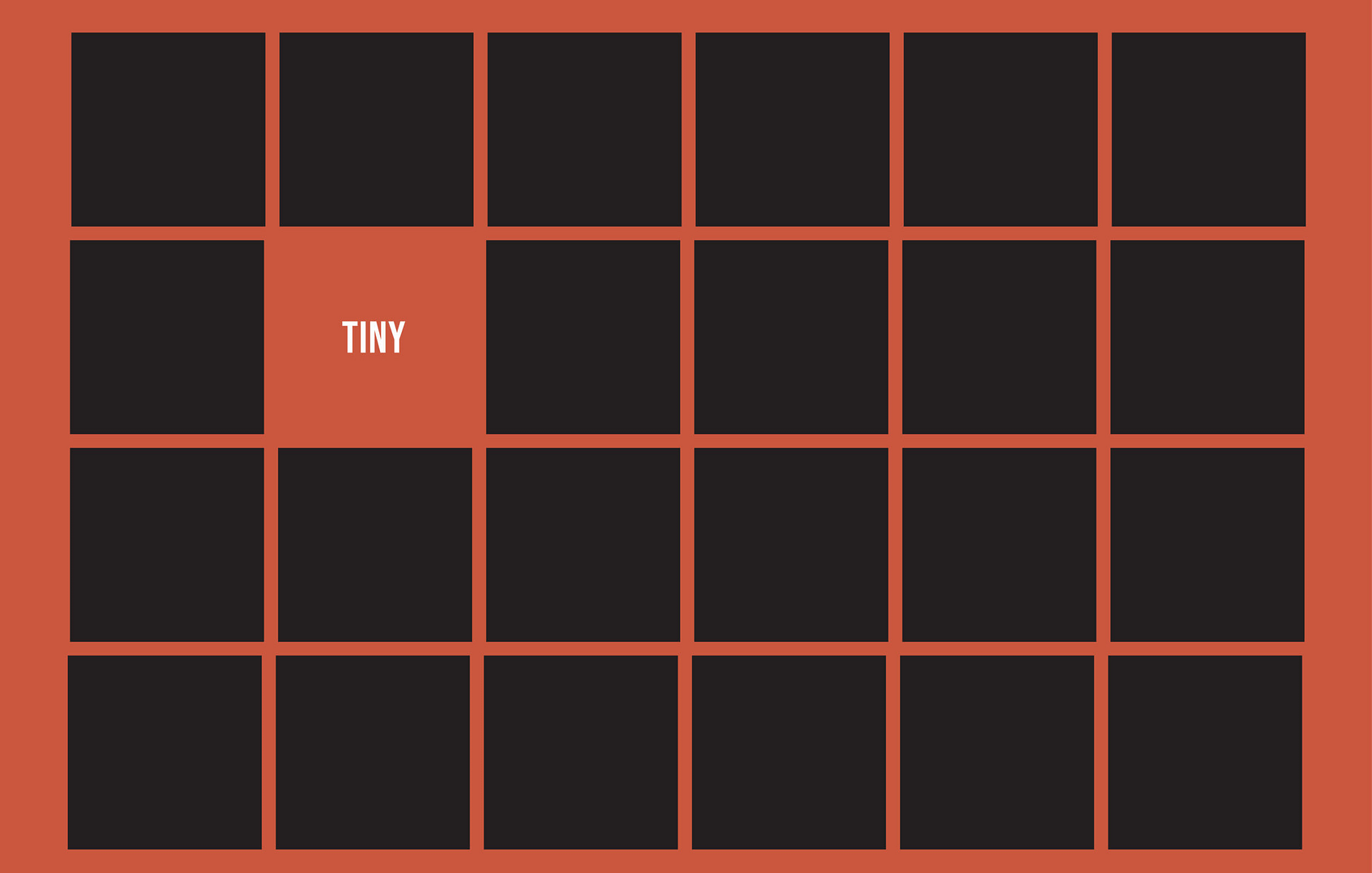 Tiny student art show graphic. Black squares on a red background.